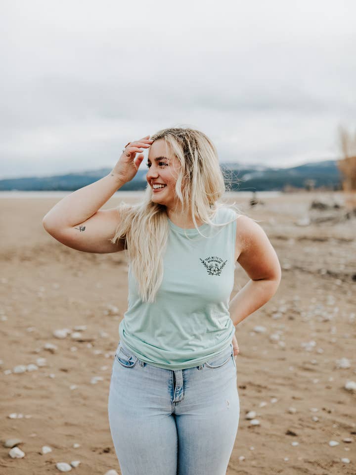 Take Me To the Wildflowers Ladies Muscle Tank - Dusty Blue
