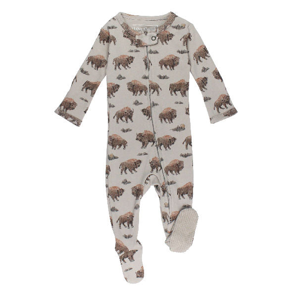 Organic 2-Way Zipper Footie - Bison