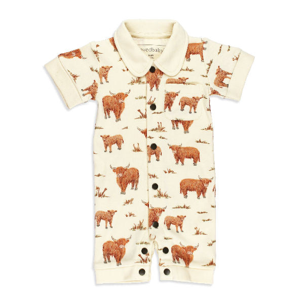 2 Organic S/Sleeve Coverall - Highland Cow