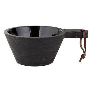 Black Wood Enamel Bowl W/ Handle
