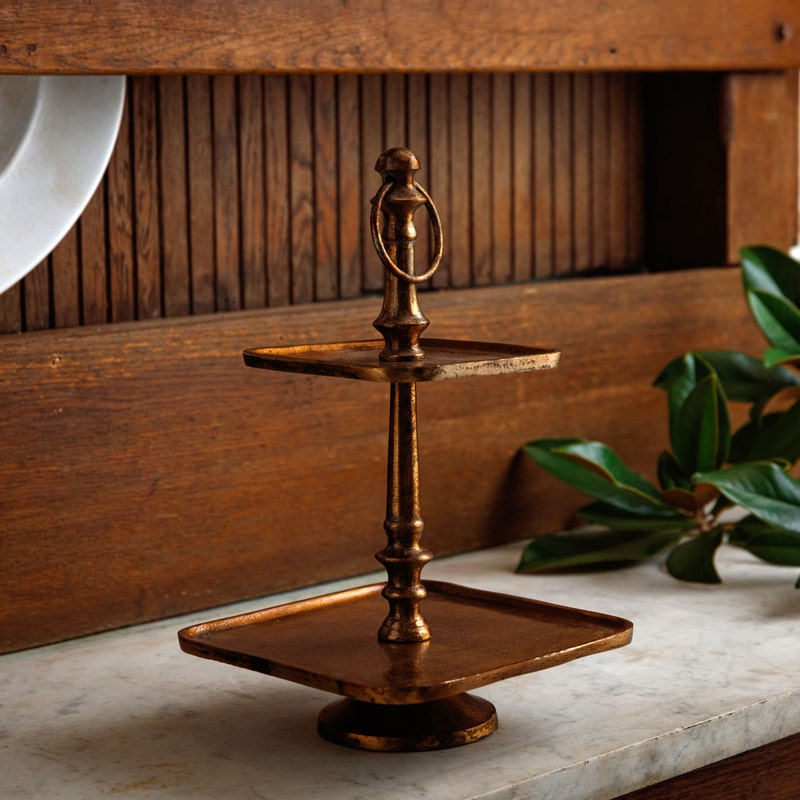 Antique Brass Two-Tier Square Server