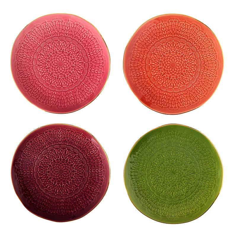 Moroccan Gold Rim Stamped Appetizer Plates - 4 Colors