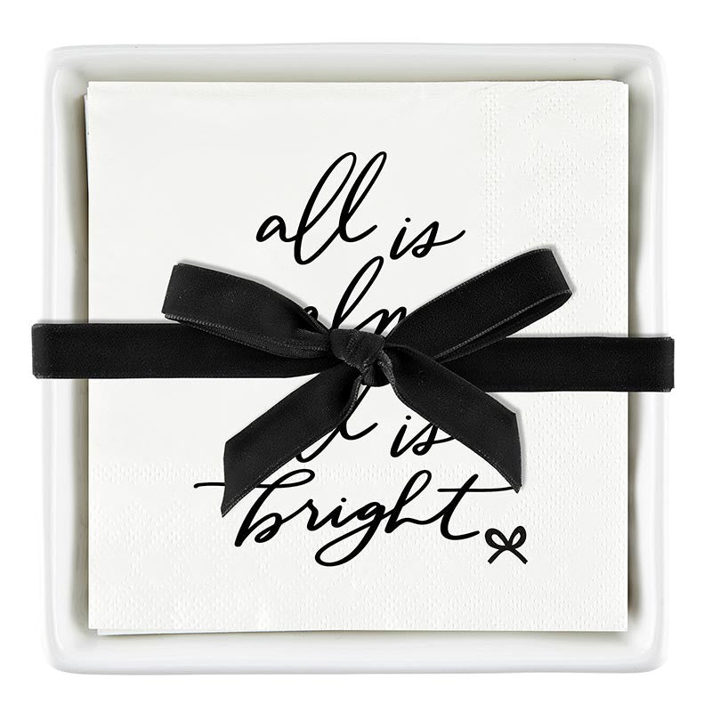 Ceramic Napkin Tray + Napkins - All is Bright Bow