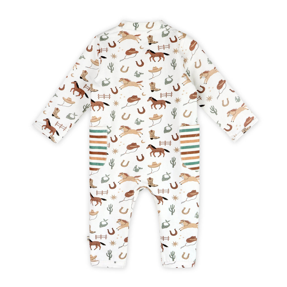 Howdy Horse Side Pocket Baby Zip Jumpsuit (Organic Jersey)