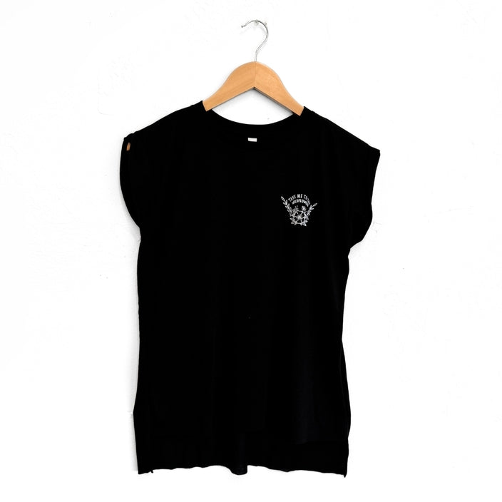 Take Me To the Wildflowers Ladies Rolled Sleeve - Black