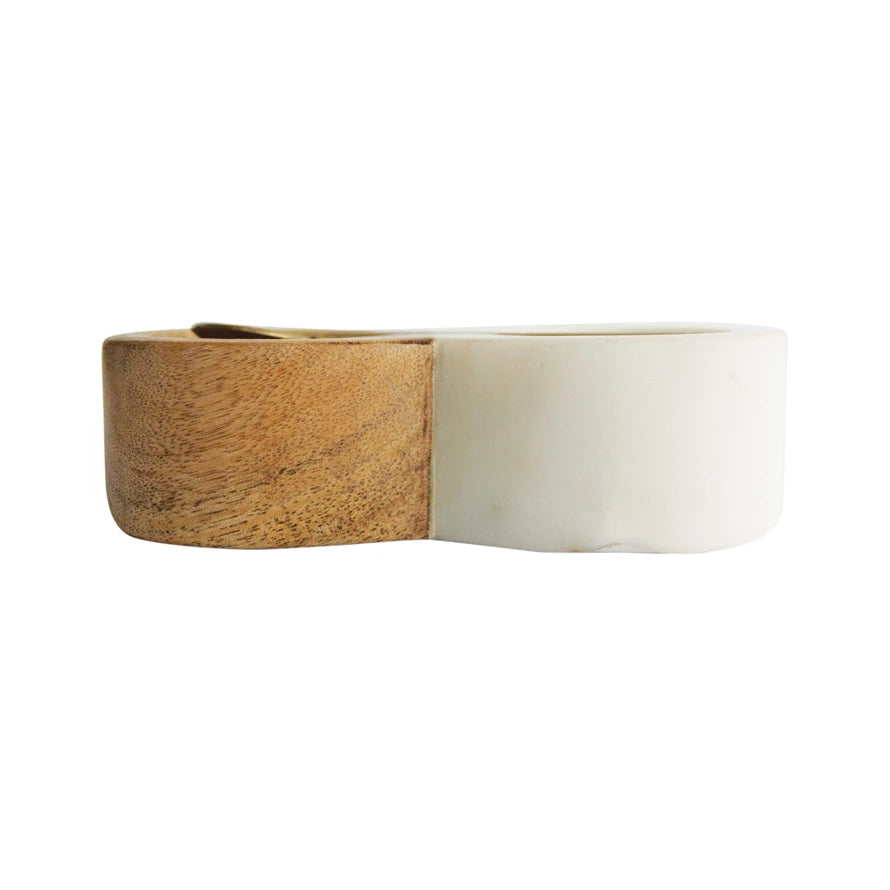 Mango Wood & Marble Pinch Pot w/ Brass Spoon, Set of 2