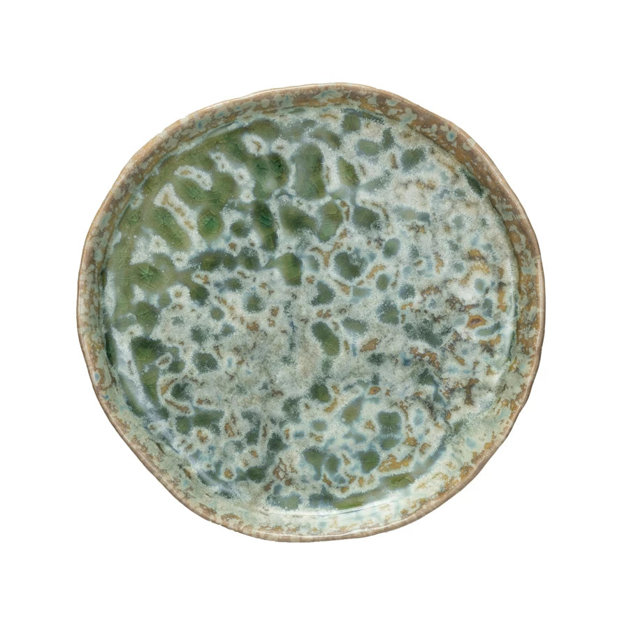 Green Reactive Glaze Round Stoneware Plate