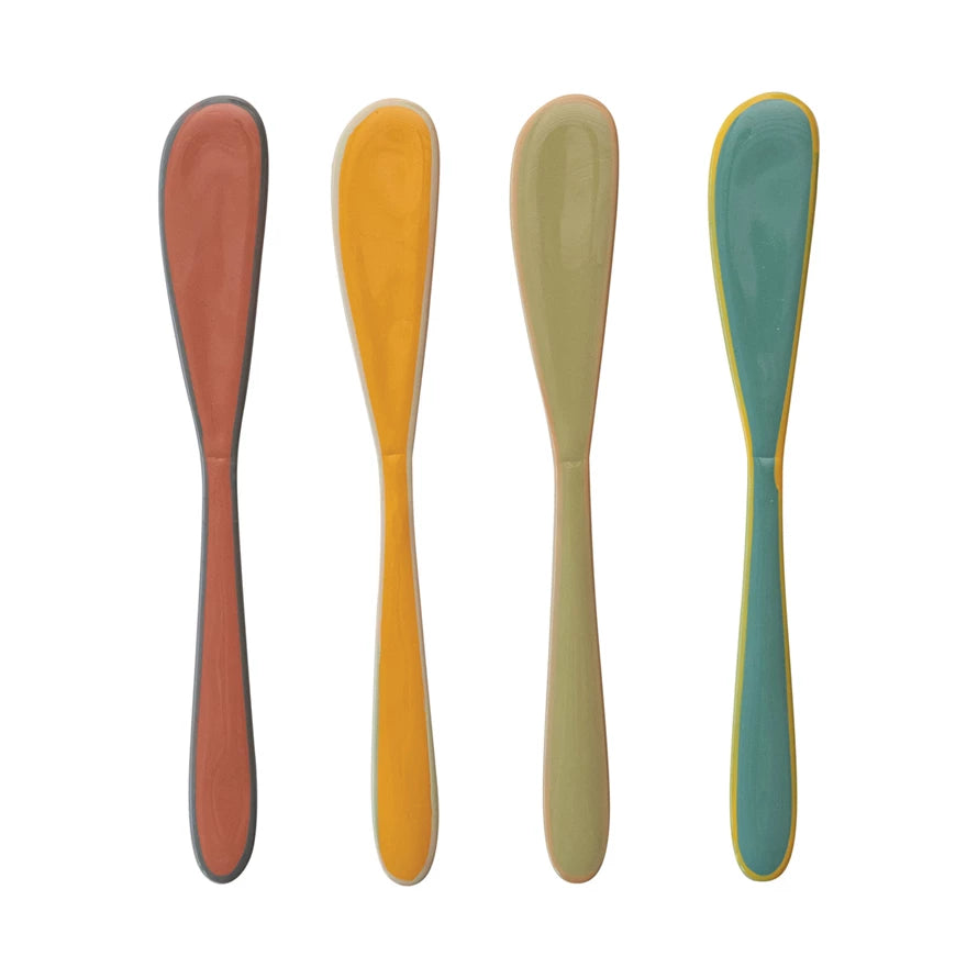 Enameled Stainless Steel Canape Knives w/ Colored Edge, 4 Colors, Set of 4