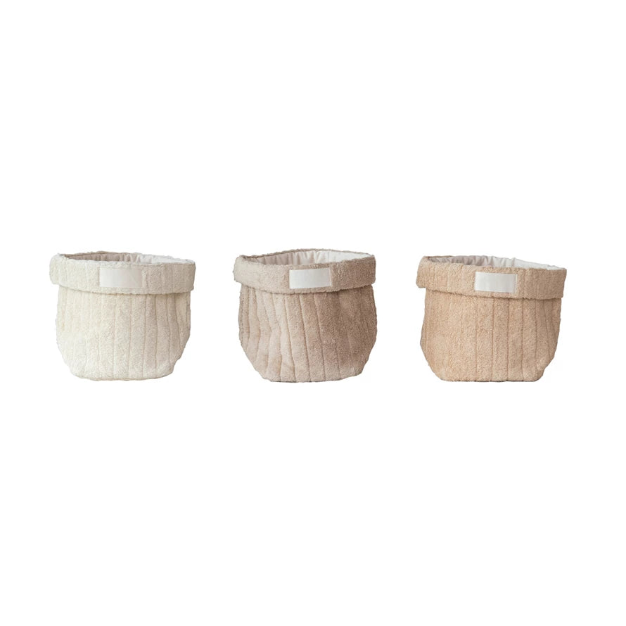 Quilted Cotton Terry Cloth Folding Baskets, 3 Colors