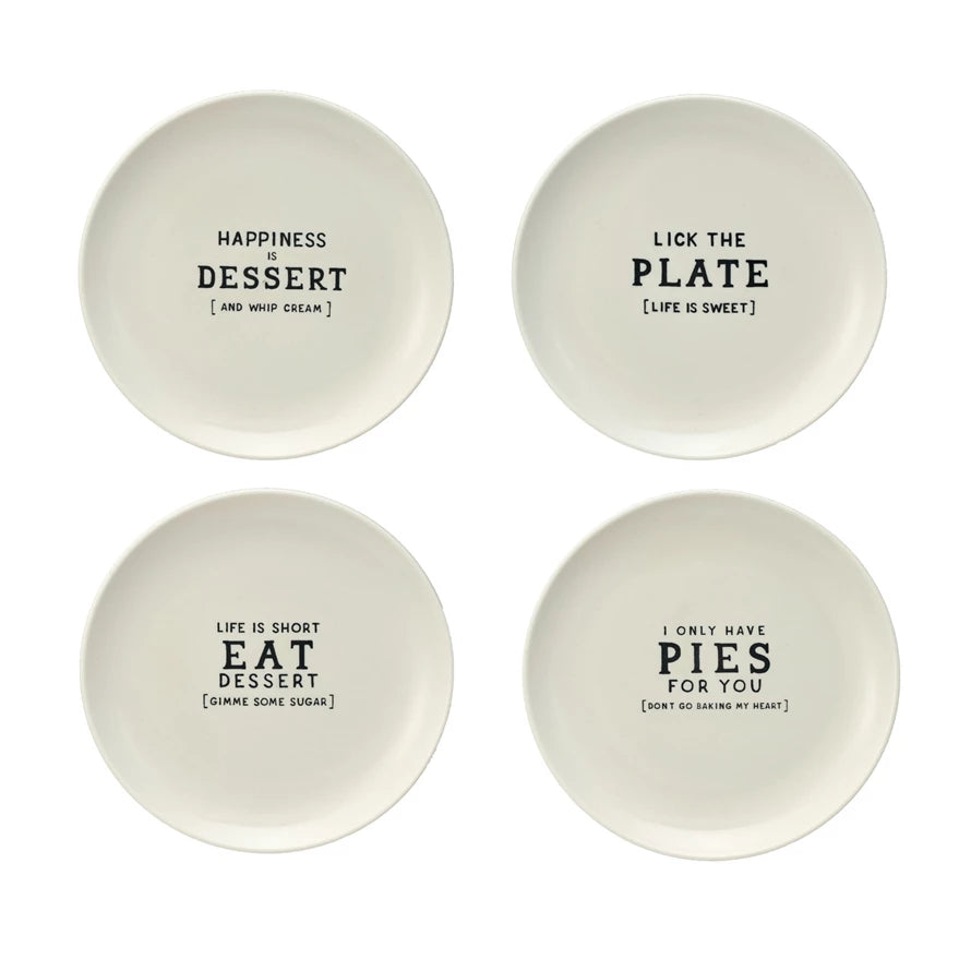 Stoneware Plate w/ Wax Relief Saying, 4 Styles