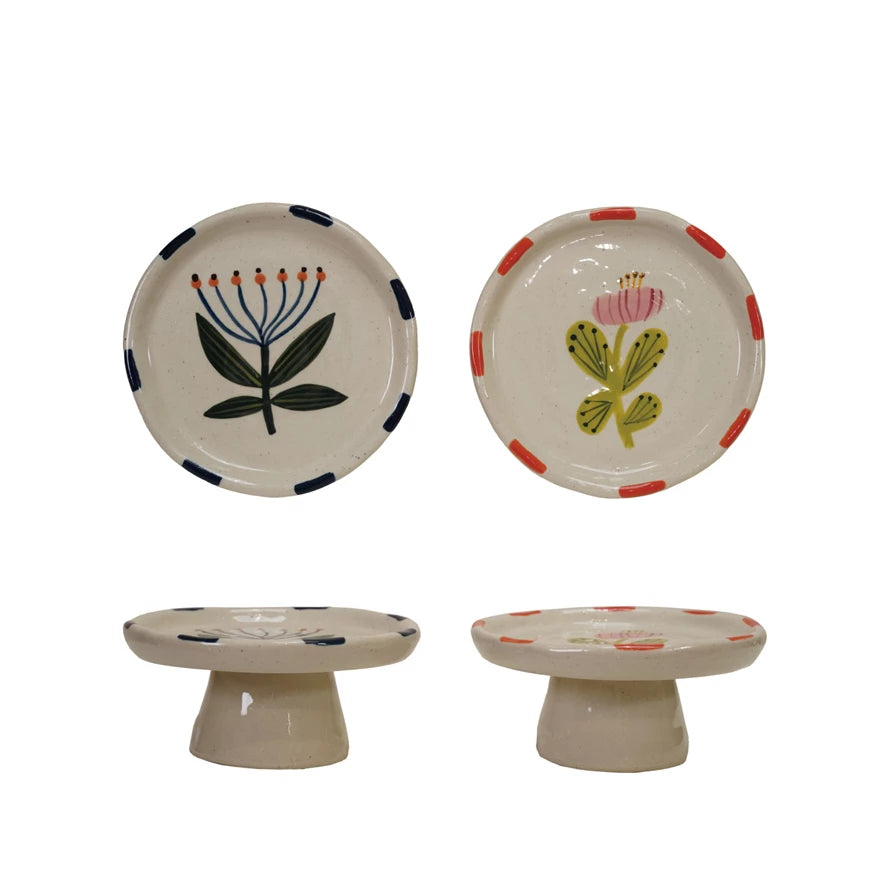 Hand-Painted Stoneware Pedestal, 2 Styles