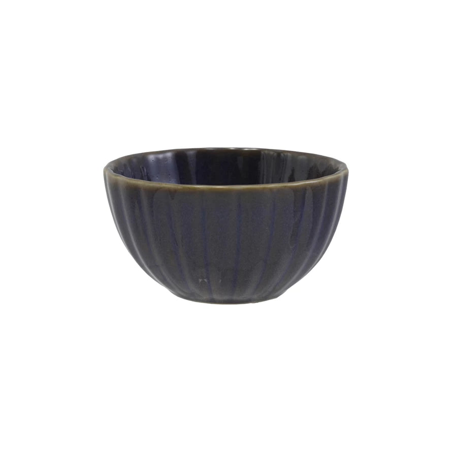 Stoneware Ribbed Bowl, Reactive Glaze, Plum Color