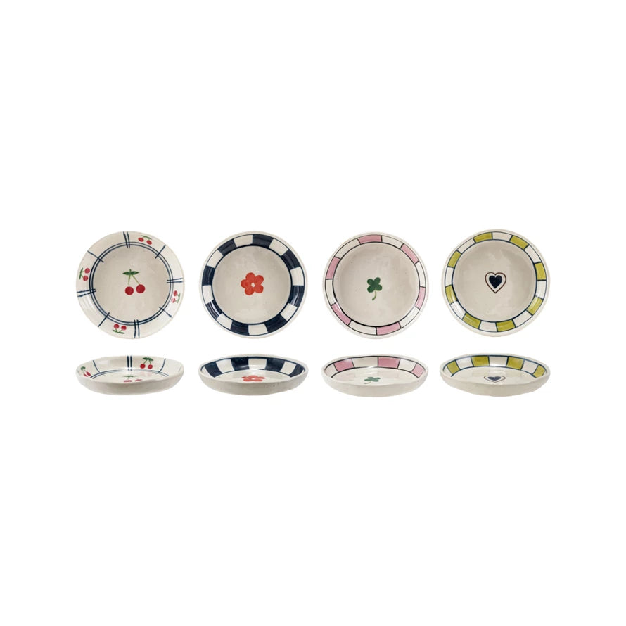 Hand-Painted Stoneware Dish w/ Pattern, 4 Styles