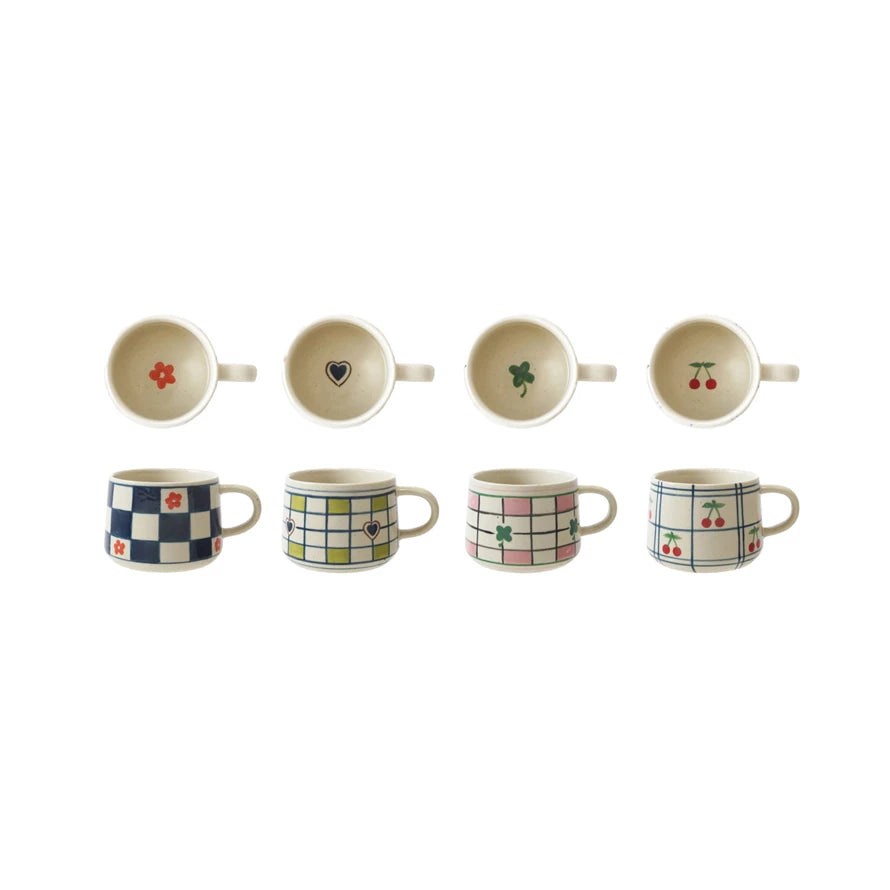 12 oz. Hand-Painted Stoneware Mug w/ Pattern, 4 Styles