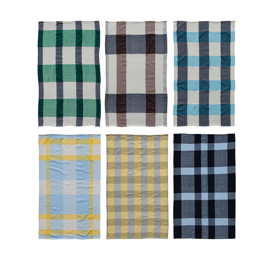 Woven Recycled Brushed Microfibre Tea Towel with Plaid Pattern, 6 Styles