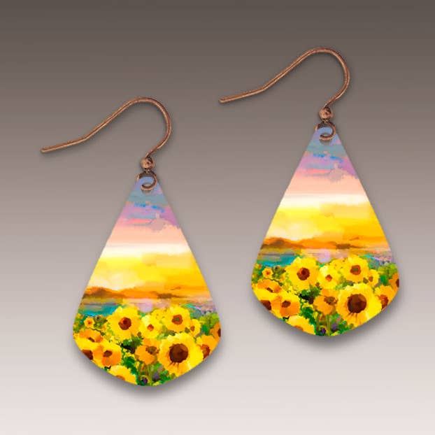 Sunflower Field Short Drop Handmade Earrings