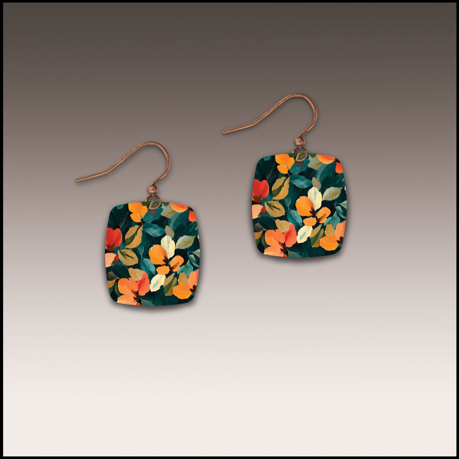 Dark Floral Button Drop Handmade Earrings