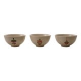 Hand-Painted Stoneware Bowl with Wax Relief Image, 3 Styles
