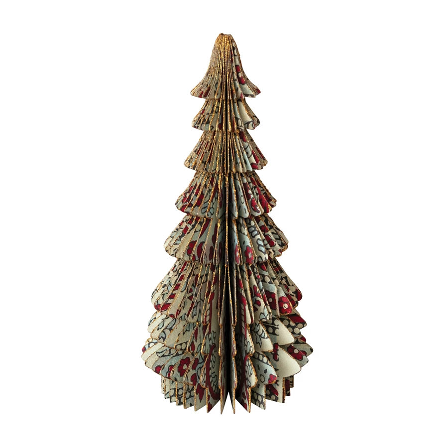 Handmade Recycled Block Printed Paper Folding Honeycomb Tree with Vintage Pattern