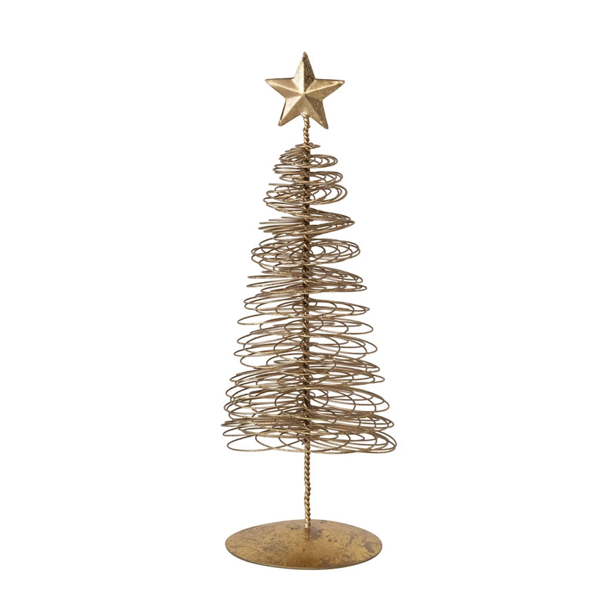 Metal Wire Christmas Tree with Star, Gold Finish