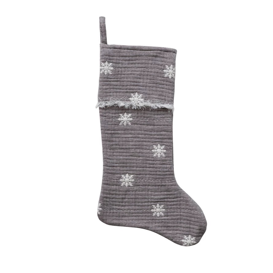 Woven Cotton Double Cloth Stocking with Eyelash Fringe & Hand-Embroidered Kantha Stitch