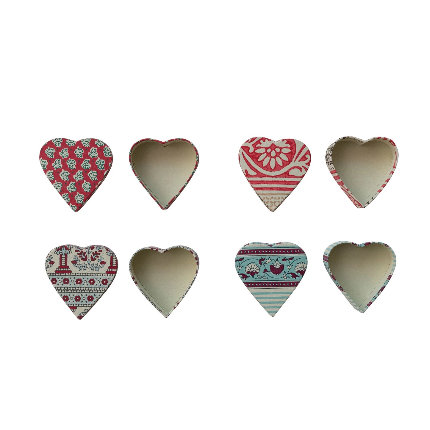 Handmade Recycled Block Printed Paper Heart Shaped Gift Box with Vintage Pattern, 4 Styles