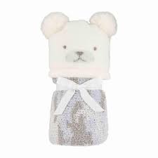 IVORY BEAR HAT AND BLANKET