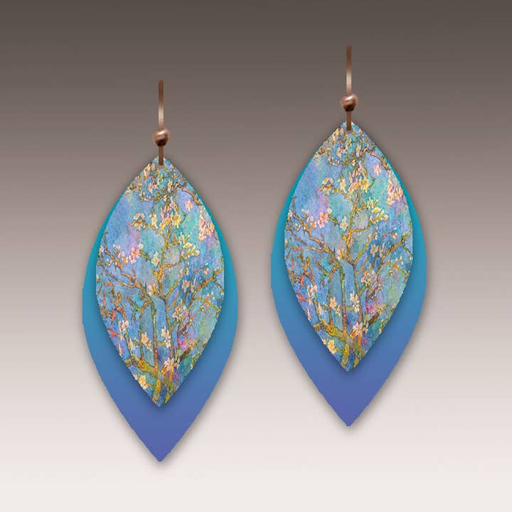 Blue Branch Shimmer Leaf Point Earrings
