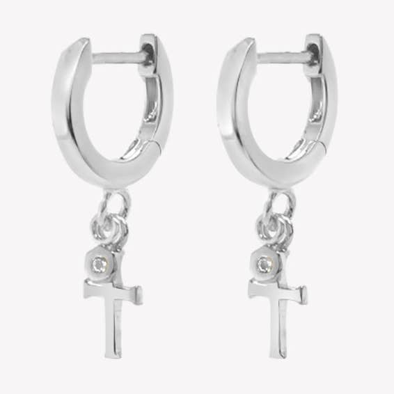 Calvary Cross Huggie Hoop Earrings