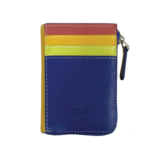 Card Holder with Zippered Wallet Multicolored, Blue