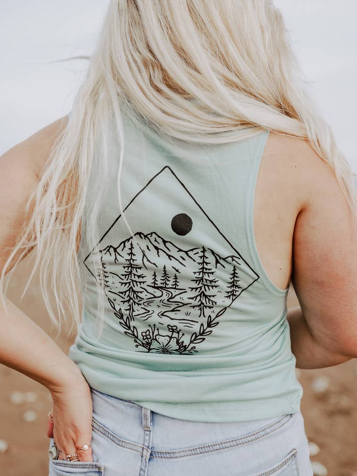 Take Me To the Wildflowers Ladies Muscle Tank - Dusty Blue