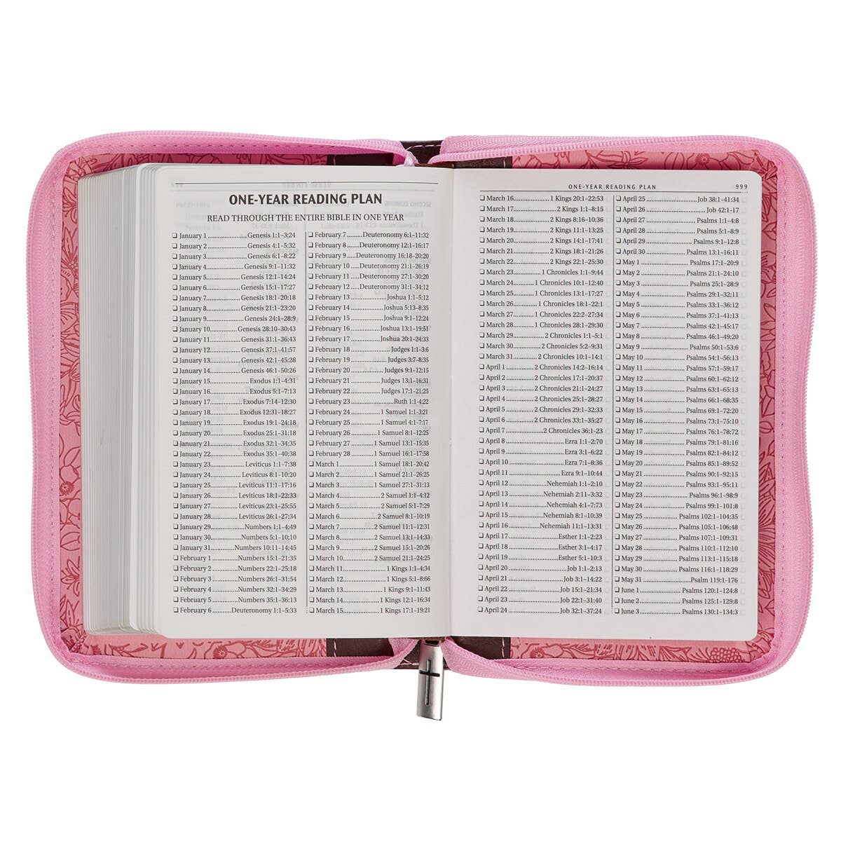 KJV Bible Mini Pocket Faux Leather, Pink/Saddle Tan w/zipper