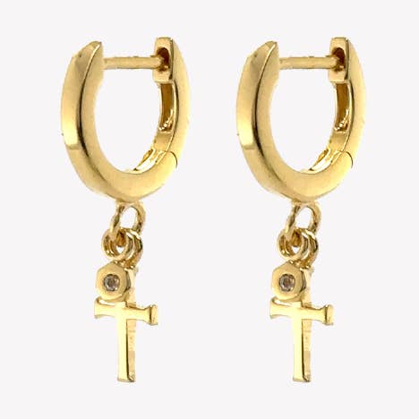 Calvary Cross Huggie Hoop Earrings