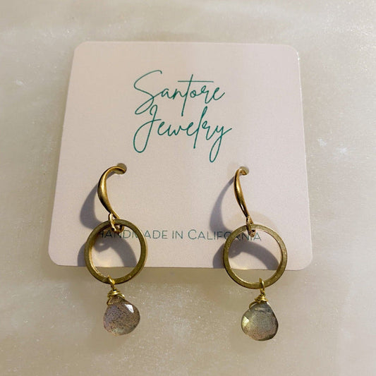 Circle Stone Gemstone Earrings -Brass