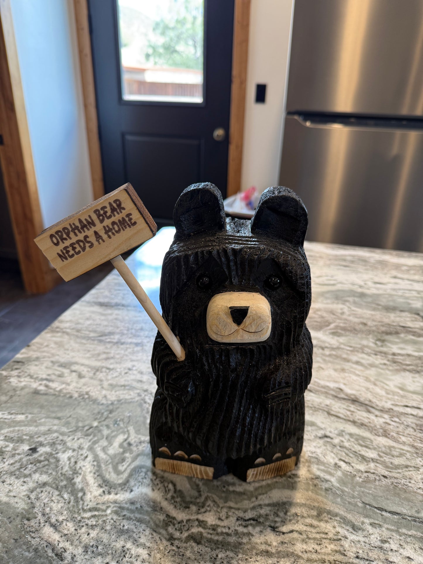 10" Bear Holding Sign Black