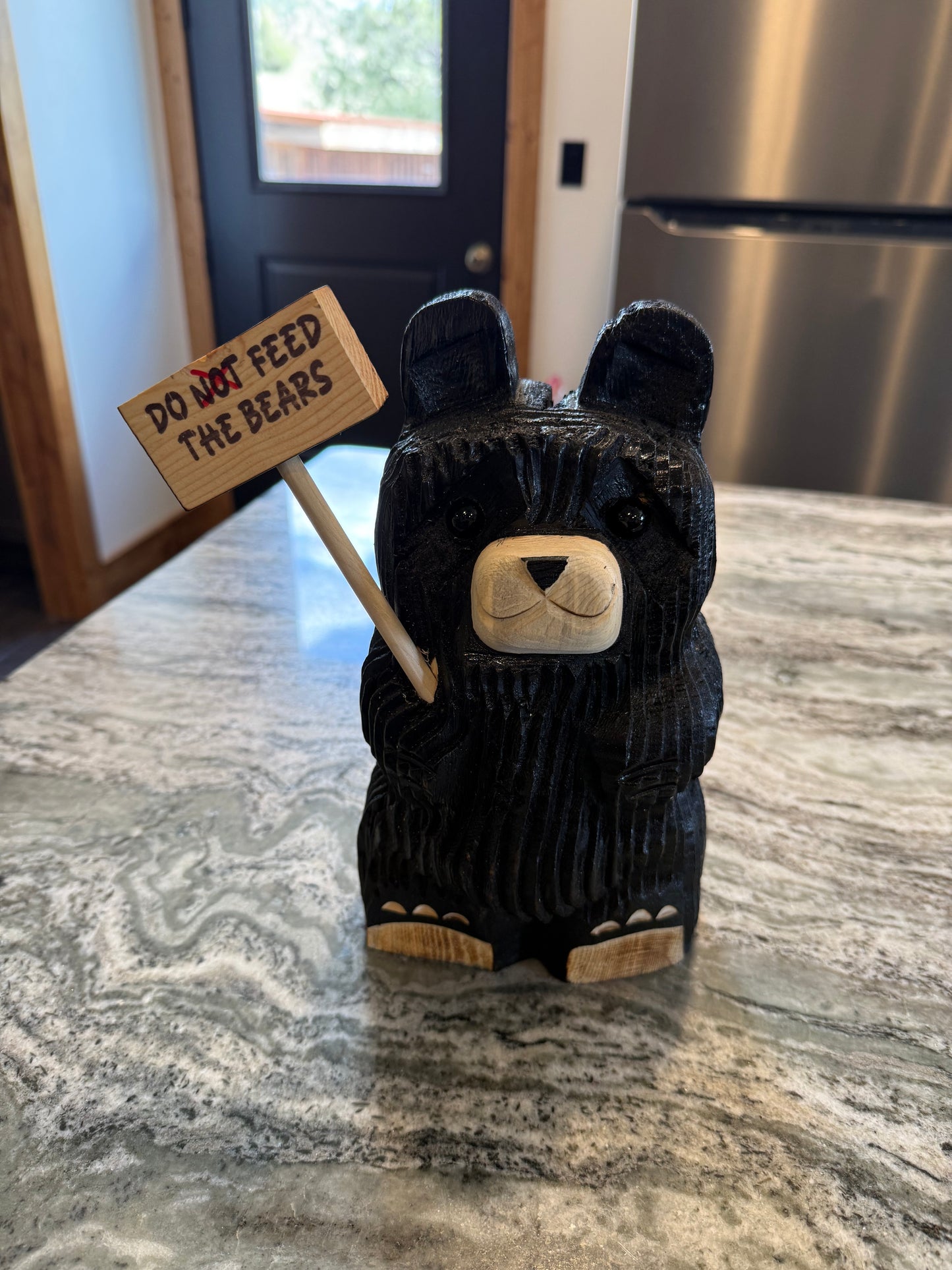 10" Bear Holding Sign Black