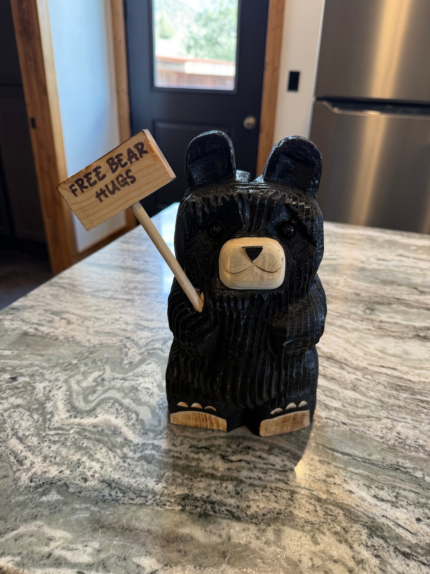 10" Bear Holding Sign Black