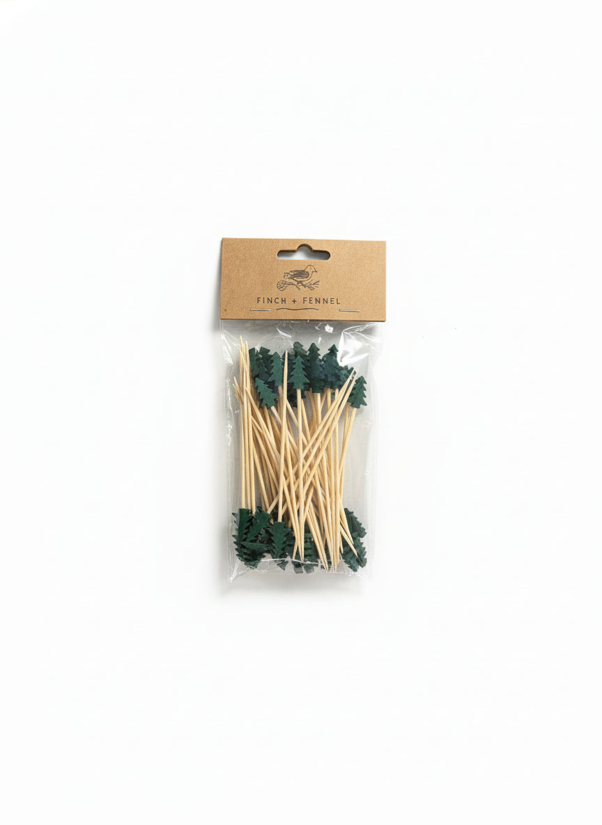 Bamboo Single Use Skewers with Tree Shaped Handles, Set of 50