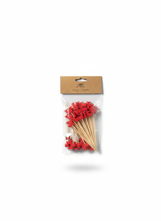 Bamboo Single Use Skewers with Moose Shaped Handles, Set of 50