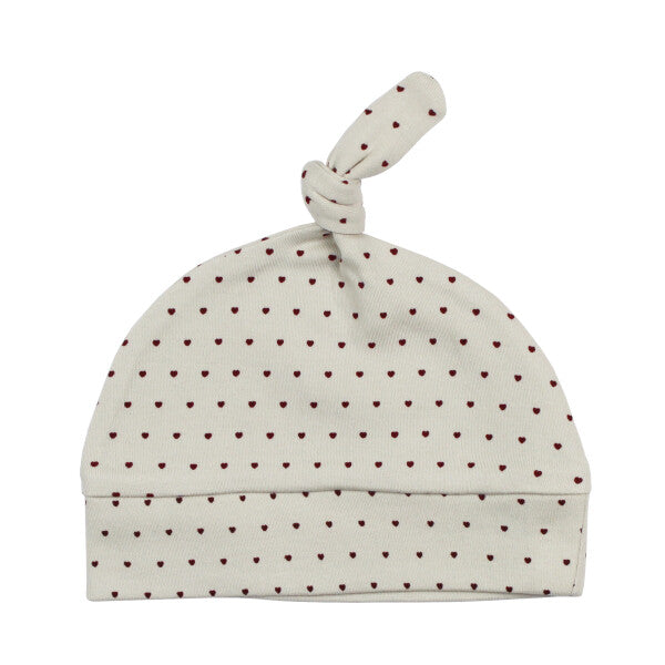 Organic Knotted Hat - Crimson Mini Hearts