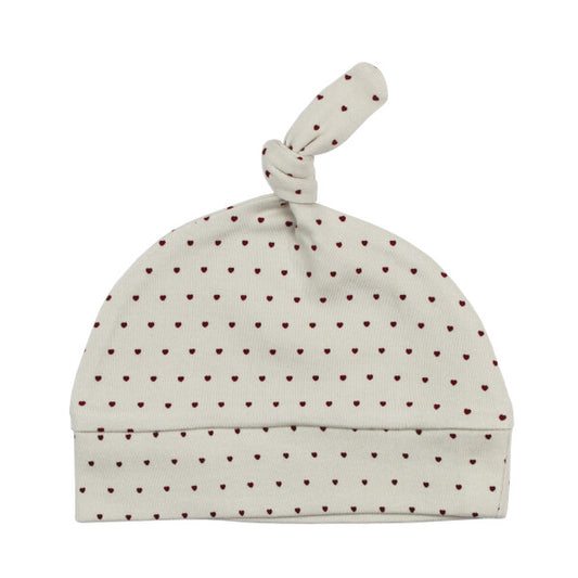 Organic Knotted Hat - Crimson Mini Hearts