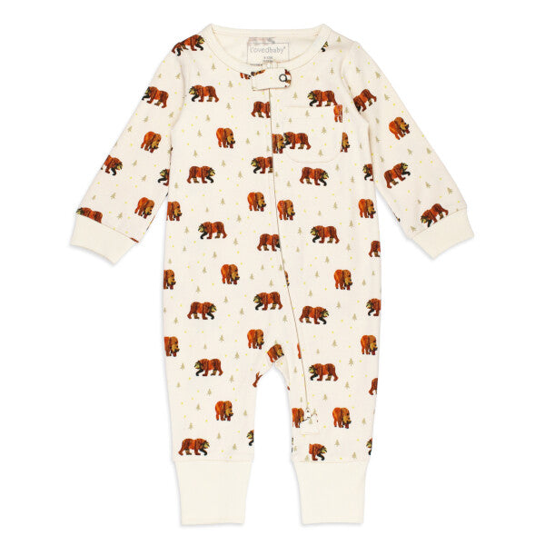 Organic Footless 2-Way Zipper Romper - Brown Bear