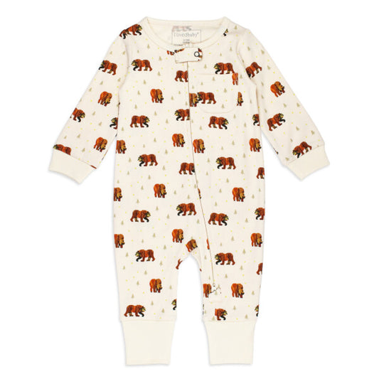 Organic Footless 2-Way Zipper Romper - Brown Bear