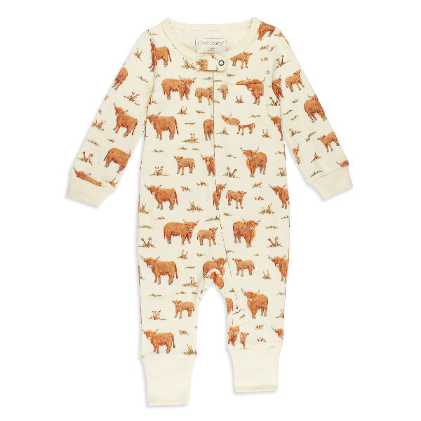Organic Footless 2-Way Zipper Romper - Highland Cow