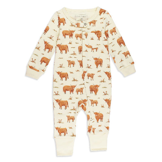 Organic Footless 2-Way Zipper Romper - Highland Cow