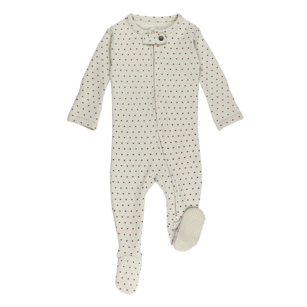 Organic 2-Way Zipper Footie with Crimson Mini Hearts