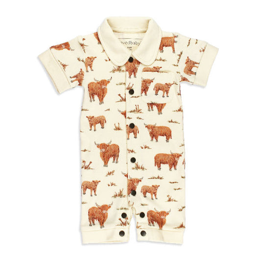 2 Organic S/Sleeve Coverall - Highland Cow