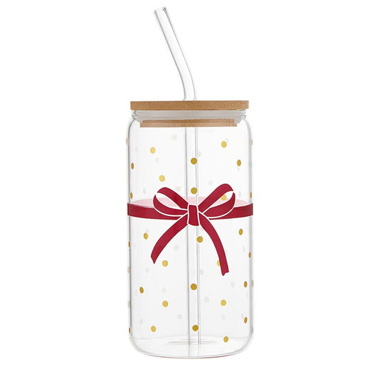 16oz Glass Tumbler - Red Bow