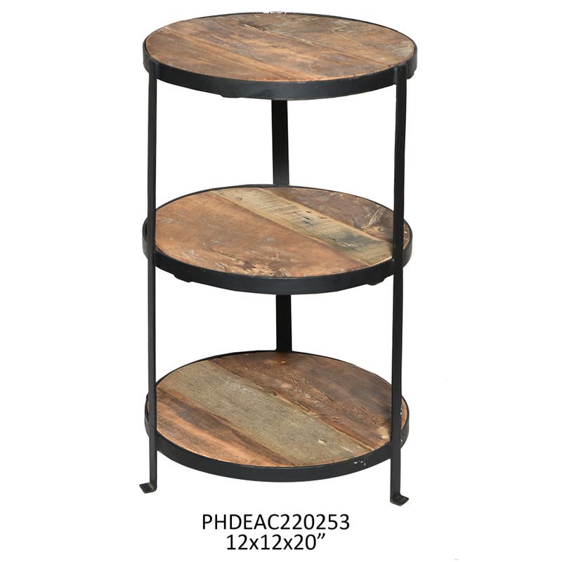 Three Tiered Iron and Rustic Wood Stand