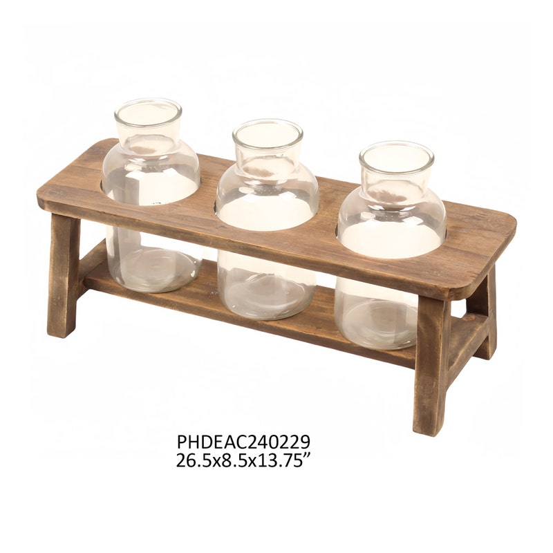 Wooden Flower Stand with 3 Large Bottles